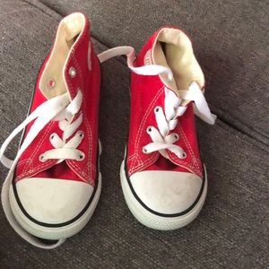 Red kid converse shoes